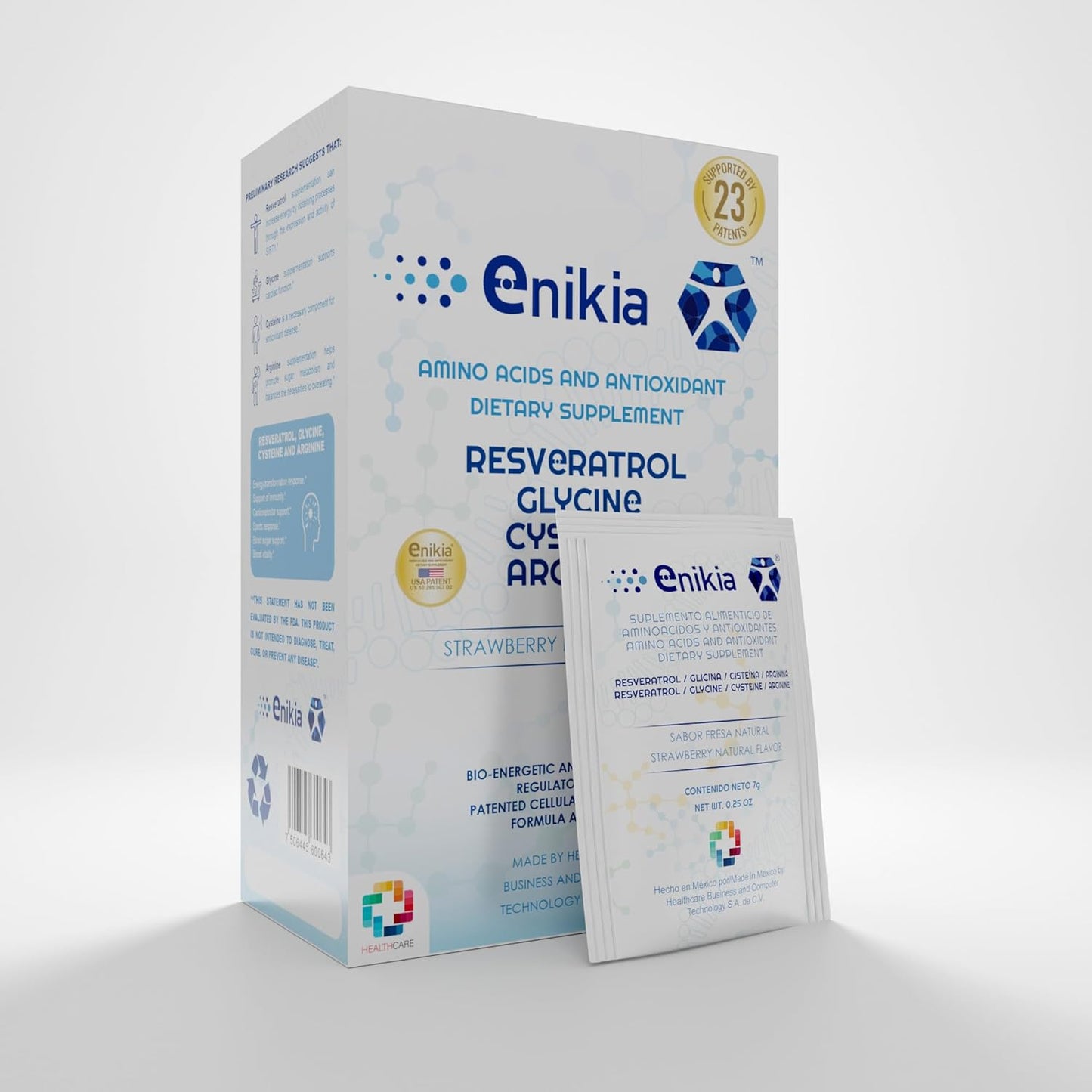 30 Sachets of ENIKIA Resveratrol, L-Glycine, L-Arginine, and L-Cysteine Food Supplement with Amino Acids and Antioxidants, Strawberry Flavor