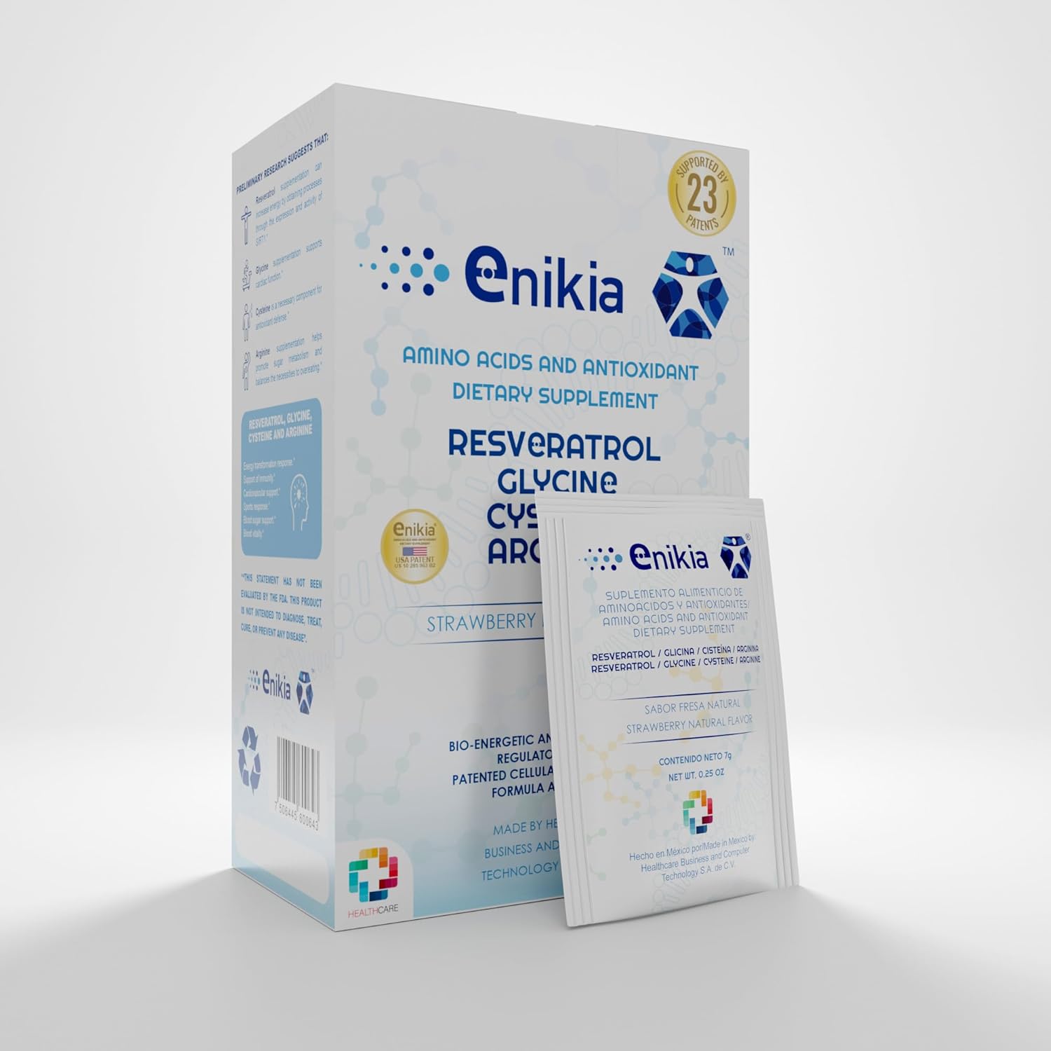 30 Sachets of ENIKIA Resveratrol, L-Glycine, L-Arginine, and L-Cysteine Food Supplement with Amino Acids and Antioxidants, Strawberry Flavor