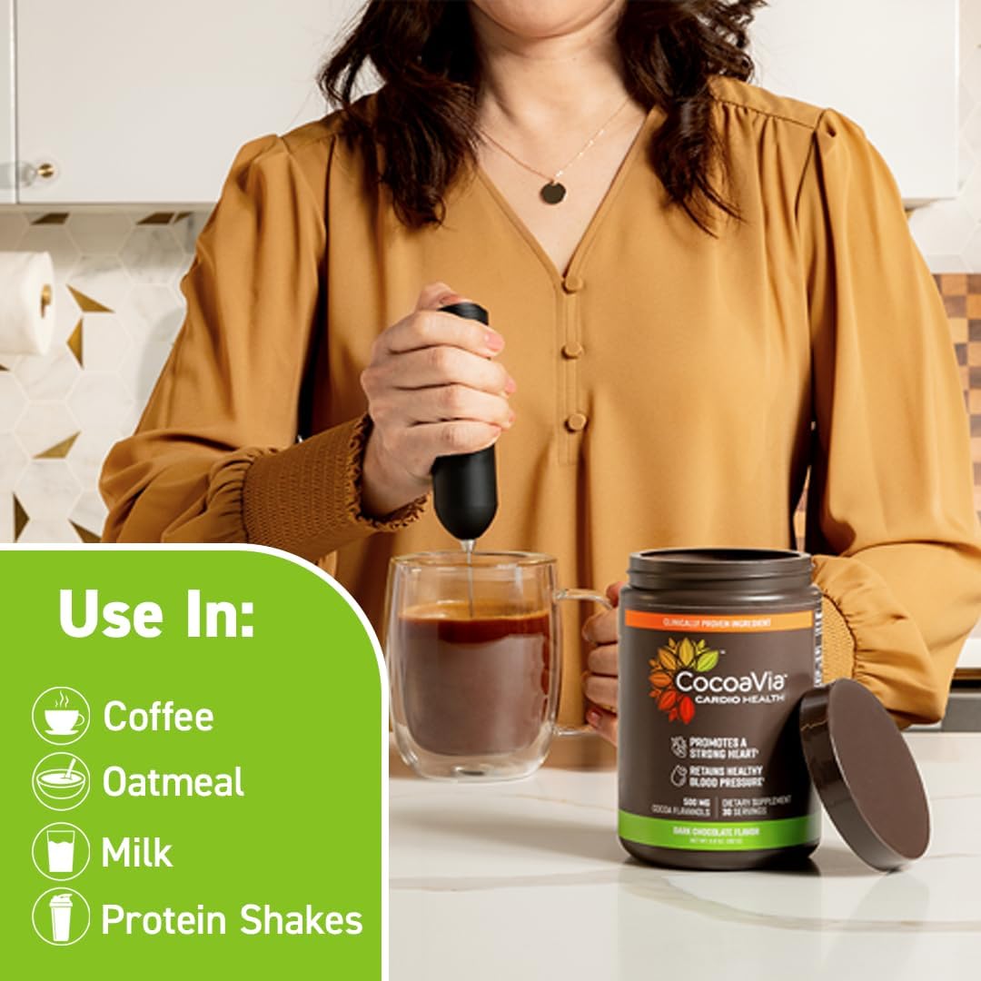 30-Serving CocoaVia Cardio Health Cocoa Powder with 500mg Cocoa Flavanols for Heart Health & Energy - Vegan Dark Chocolate Cacao Supplement