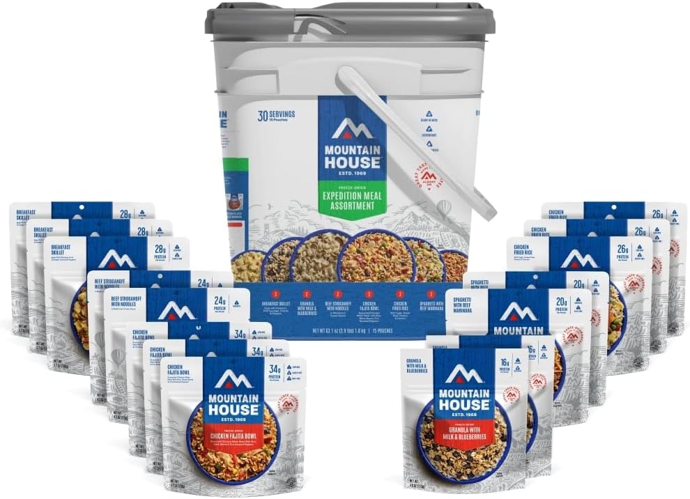 30 Serving Mountain House Expedition Bucket | Freeze Dried Backpacking & Camping Food | Classic Bucket