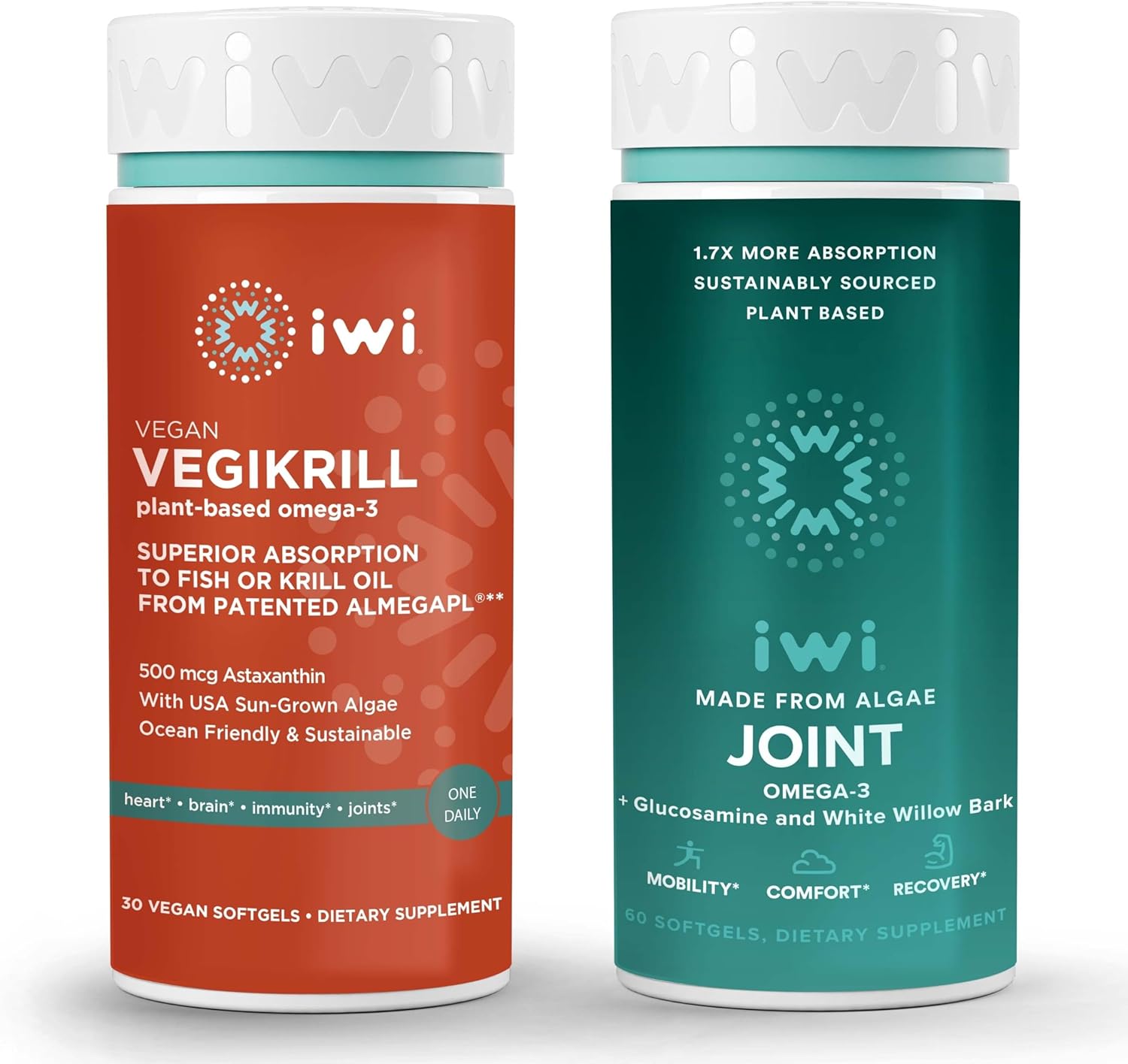 30 Servings iwi Life Vegikrill & Joint Omega-3 Bundle - Vegan Algae Omega-3, Fish Oil Alternative, No Fishy Aftertaste