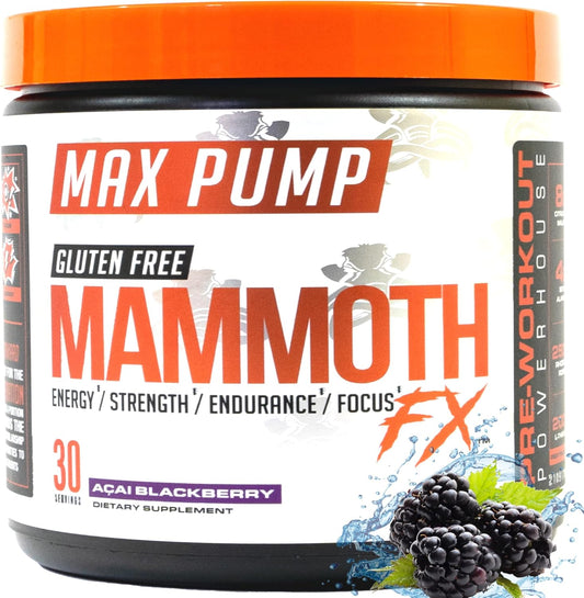 30 Servings Mammoth Labs Pump Pre Workout - Explosive Energy & Focus with Nitric Oxide Boosters for Muscle Building & Endurance - Sugar Free Gluten Free Energy Supplement for Men & Women