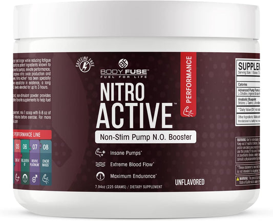 30 Servings of Body Fuse Nitro Active Pump V2 Unflavored Powder - Powerful Vasodilator Supplement