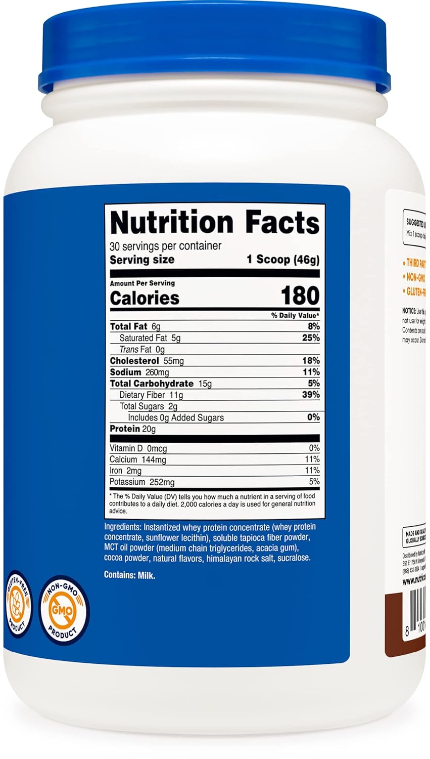 30 Servings of Chocolate Meal Replacement Shake Powder - Protein Rich, Non-GMO, Gluten-Free by Nutricost