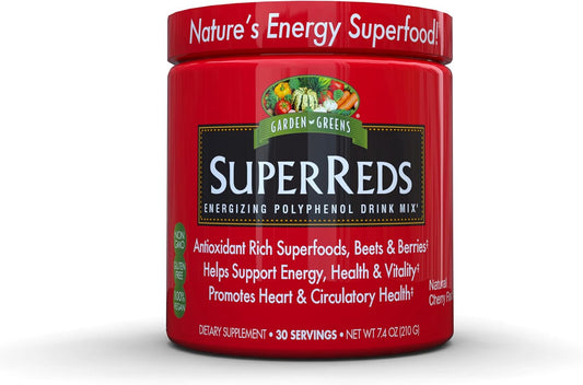 30 Servings of Garden Greens Super Reds Energizing Polyphenol Superfoods Antioxidant Powder Drink Mix - 7.4 Ounce
