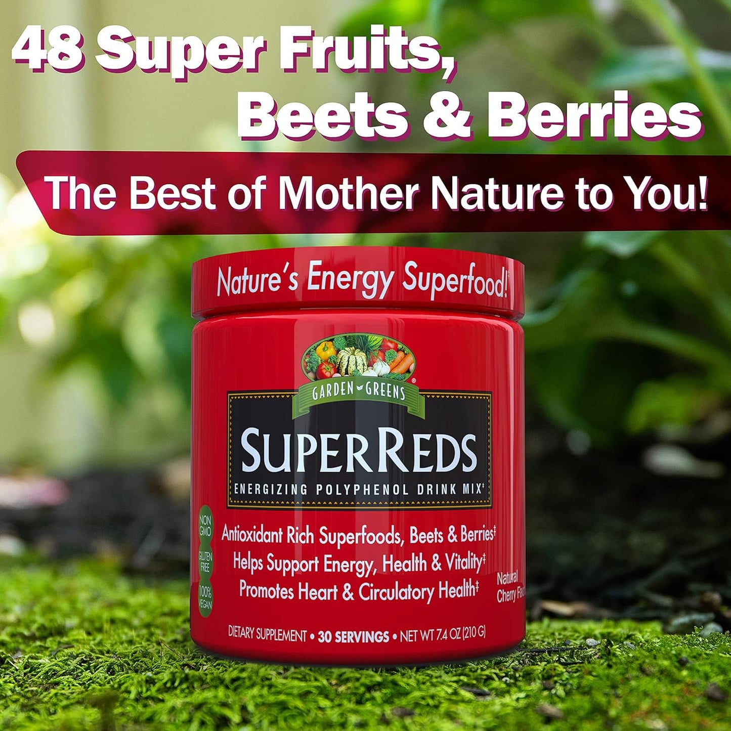 30 Servings of Garden Greens Super Reds Energizing Polyphenol Superfoods Antioxidant Powder Drink Mix - 7.4 Ounce