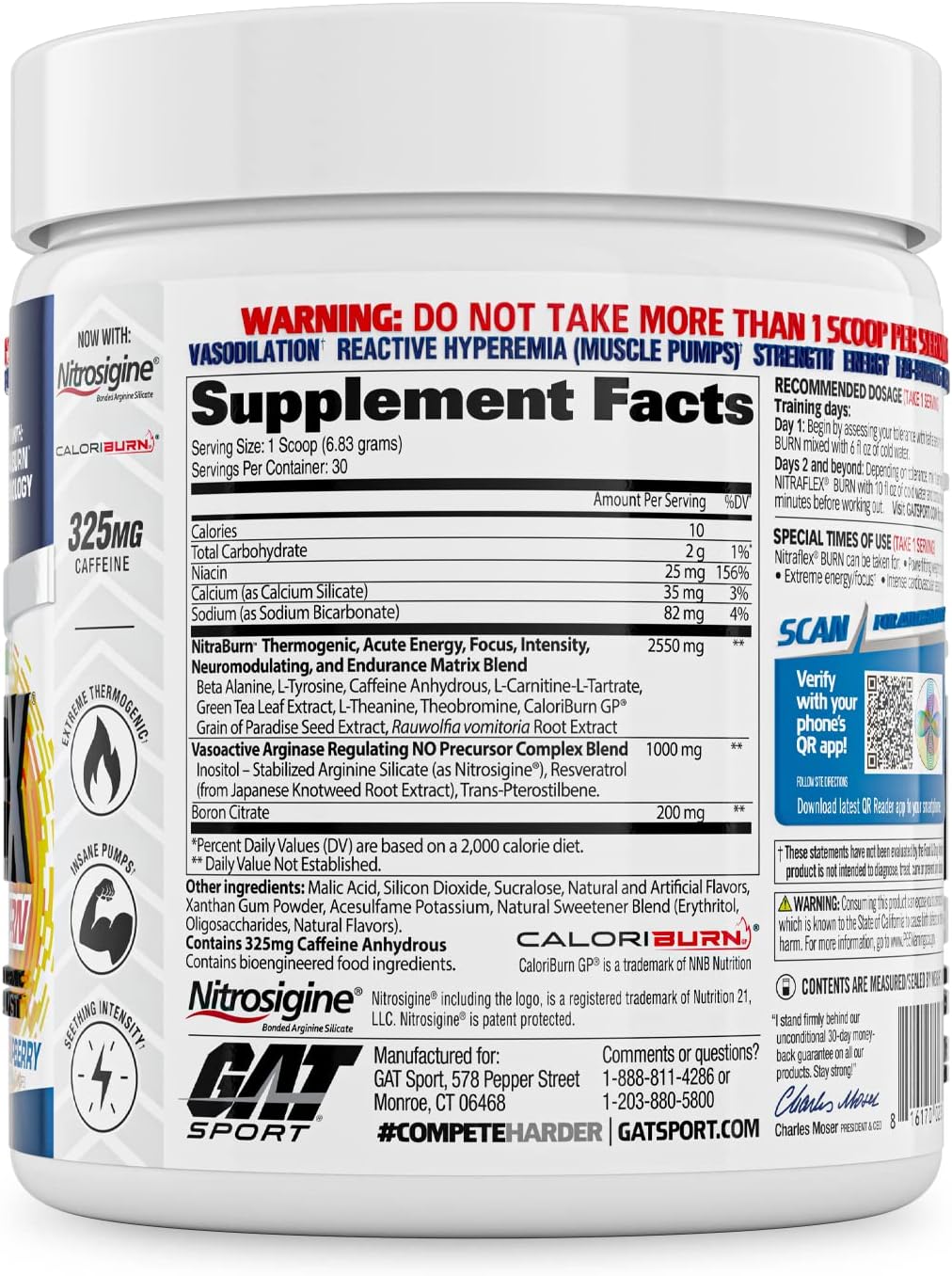 30 Servings of GAT Sport NITRAFLEX Burn Pre-Workout in Blue Raspberry Flavor