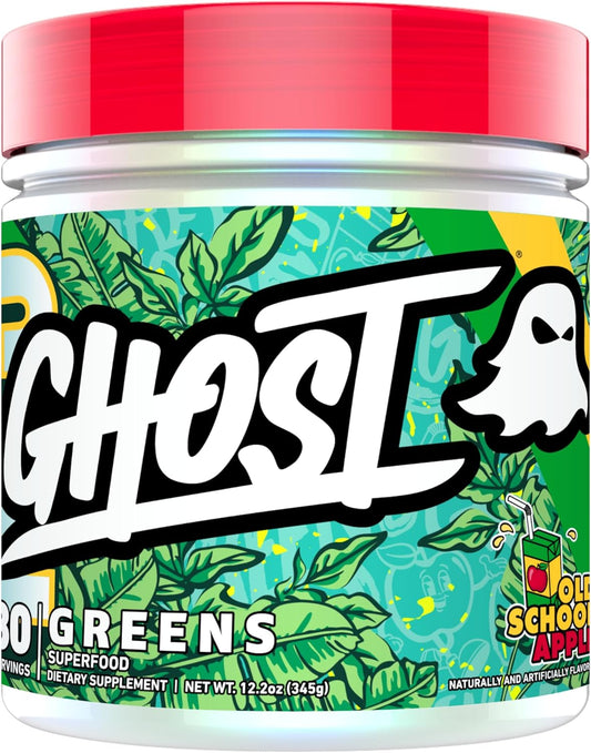 30 Servings of GHOST Greens Superfood Powder with 19 Super Greens & Reds, Fruits, Vegetables, Spirulina, Chlorella, Prebiotics, Probiotics, Digestive Enzymes - Soy-Free Formula