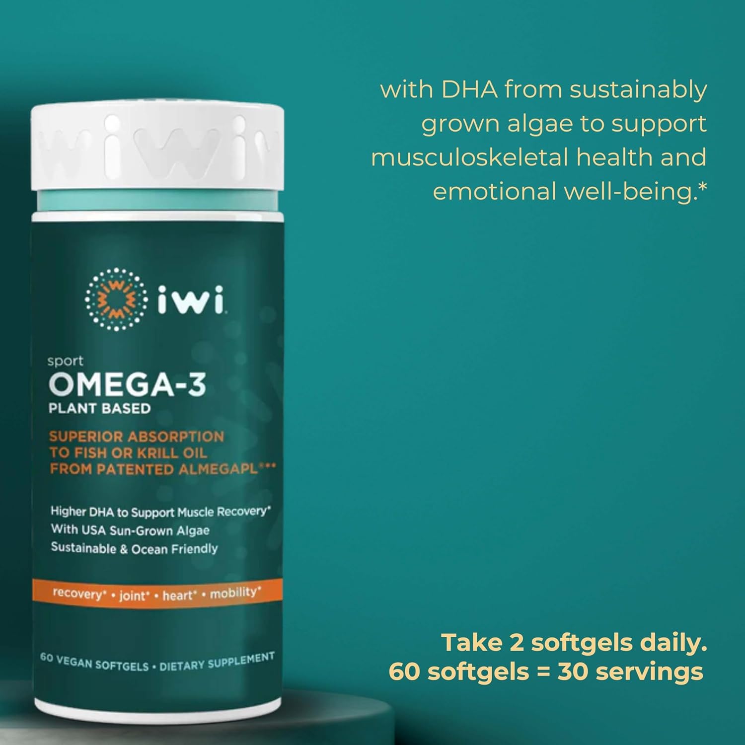 30 Servings of iwi Omega-3 Sport & Heart Bundle - Vegan Algae Omega-3, Krill & Fish Oil Alternative, No Fishy Aftertaste