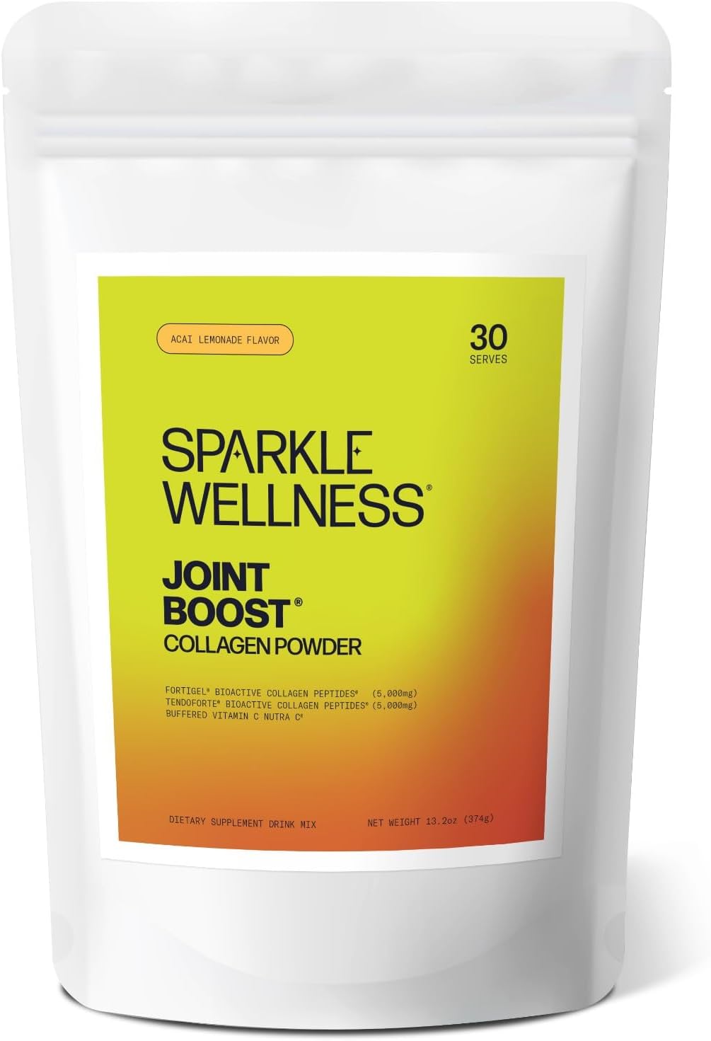 30 Servings of Sparkle Collagen Wellness Joint Boost Supplement Powder - Acai Lemonade Flavor with FORTIGEL & TENDOFORTE Peptides for Joint Mobility & Vitamin C Support