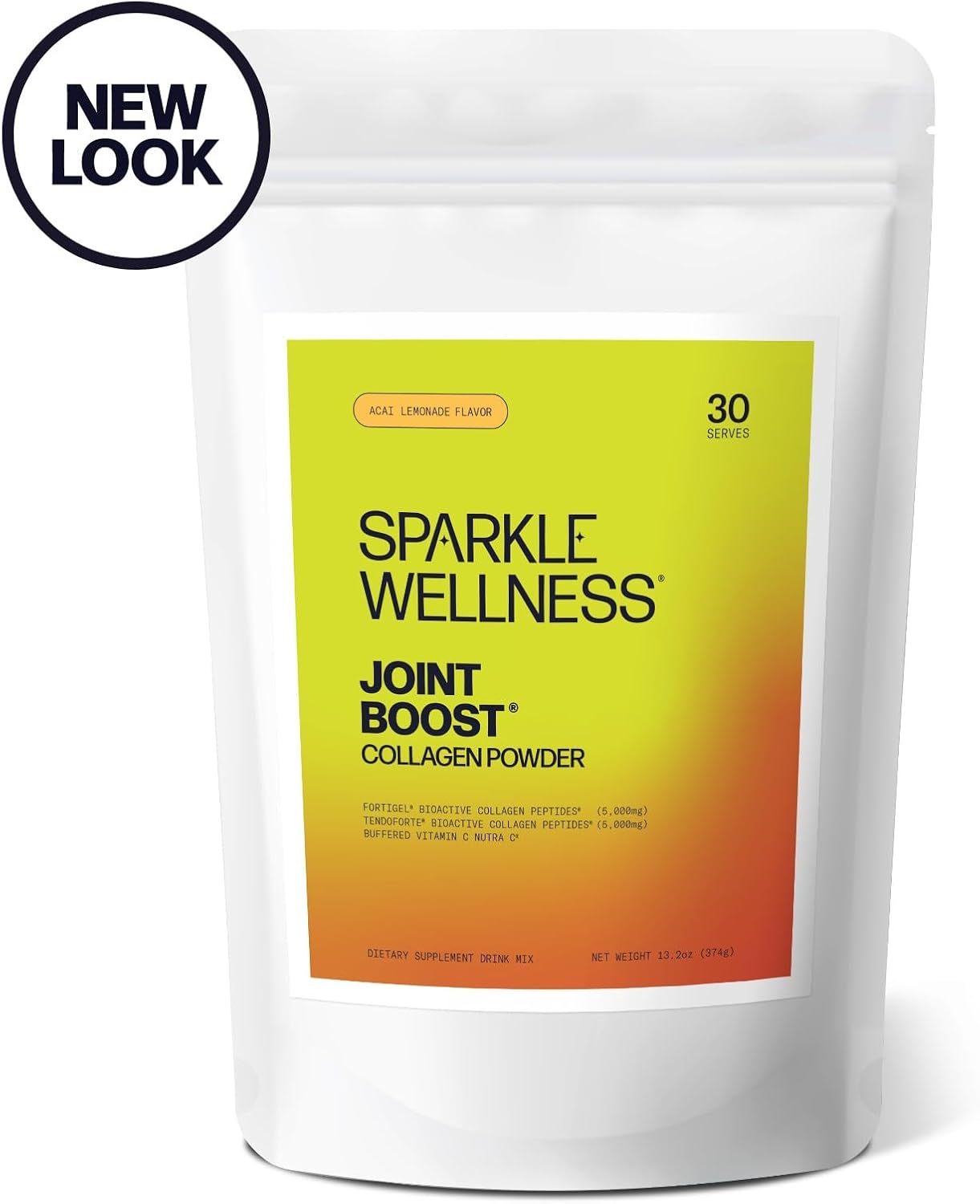 30 Servings of Sparkle Collagen Wellness Joint Boost Supplement Powder - Acai Lemonade Flavor with FORTIGEL & TENDOFORTE Peptides for Joint Mobility & Vitamin C Support