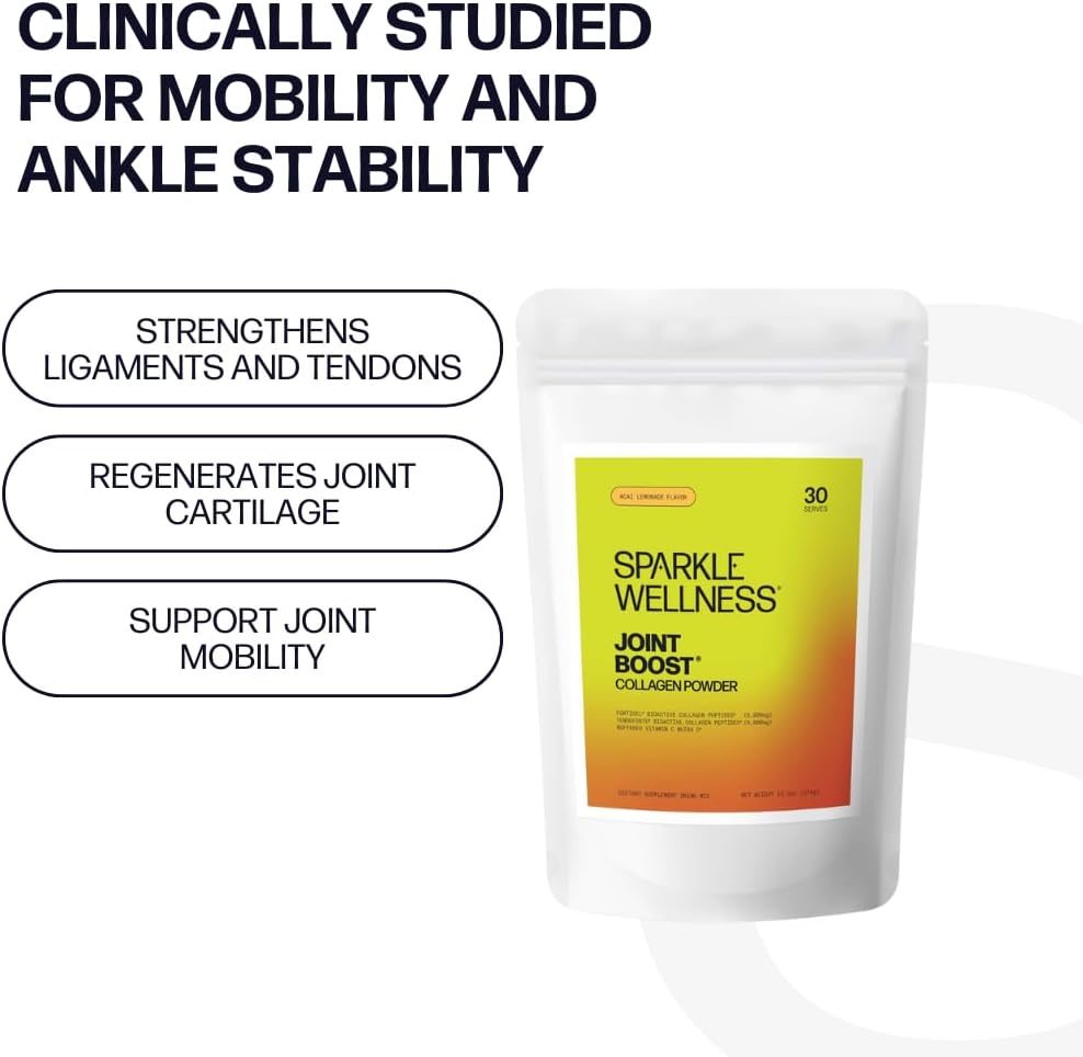 30 Servings of Sparkle Collagen Wellness Joint Boost Supplement Powder - Acai Lemonade Flavor with FORTIGEL & TENDOFORTE Peptides for Joint Mobility & Vitamin C Support