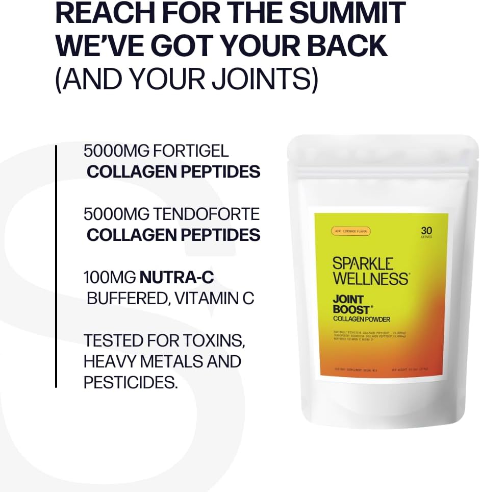 30 Servings of Sparkle Collagen Wellness Joint Boost Supplement Powder - Acai Lemonade Flavor with FORTIGEL & TENDOFORTE Peptides for Joint Mobility & Vitamin C Support