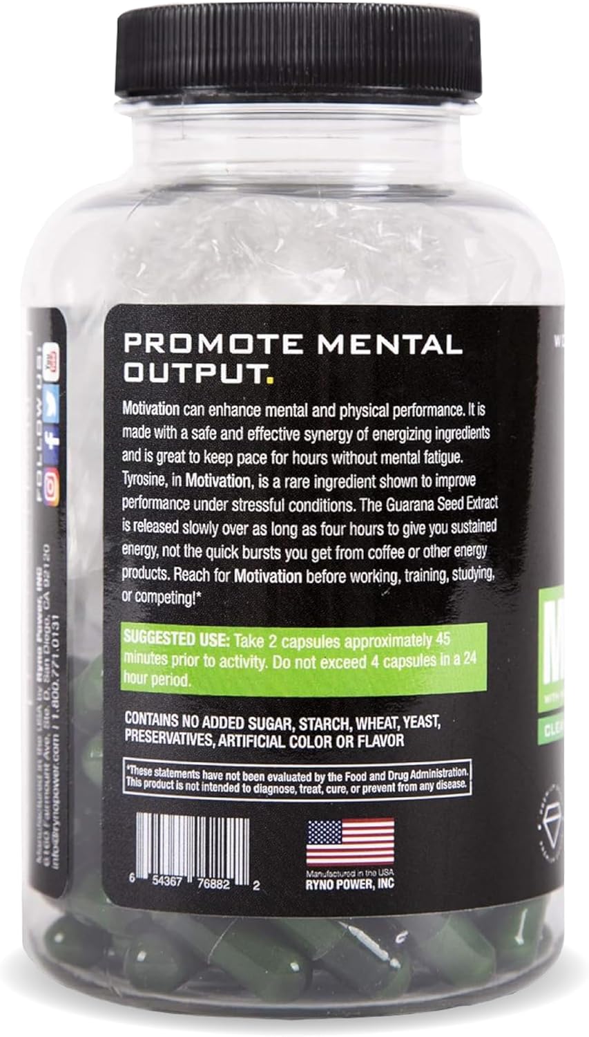 30 Servings Ryno Power Motivation Capsules for Pre-Workout Focus and Energy Boost