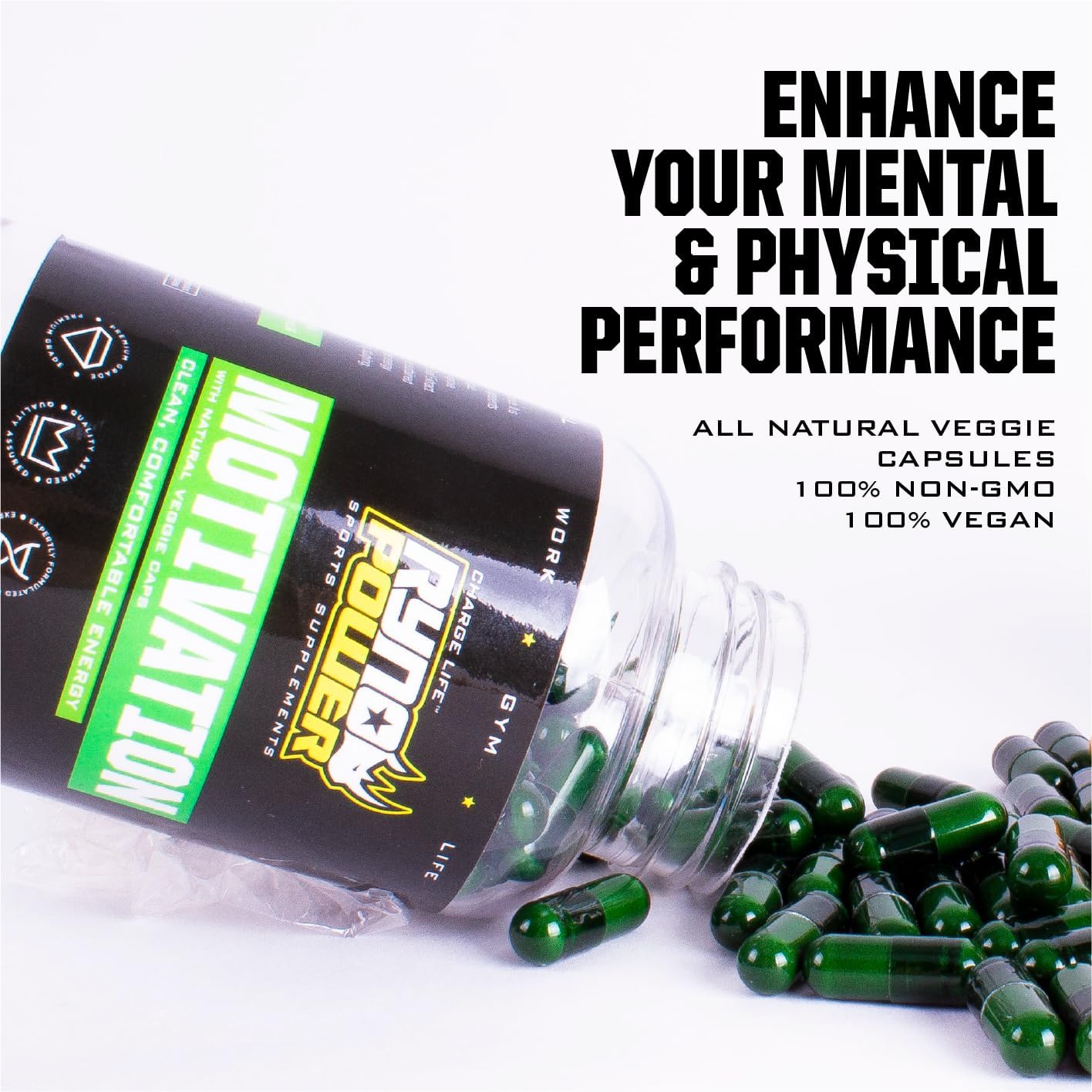 30 Servings Ryno Power Motivation Capsules for Pre-Workout Focus and Energy Boost