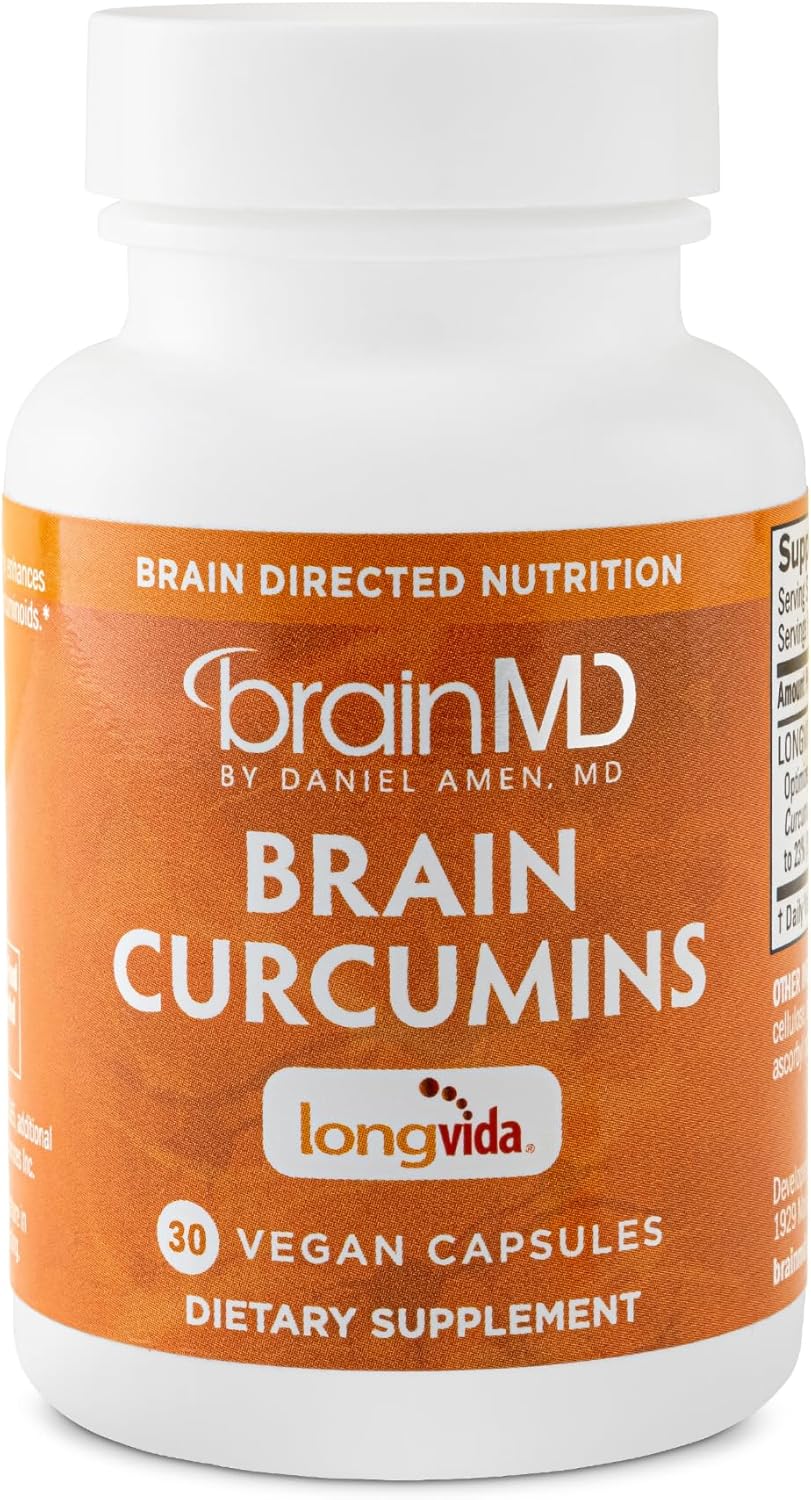 30 Vegan Capsules of BRAINMD Brain Curcumins with Longvida Curcumin - Gluten Free and 30 Servings