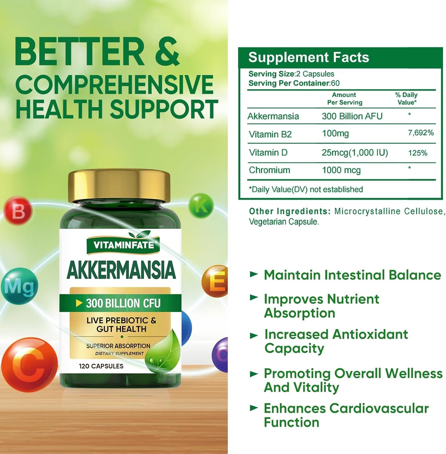 300 Billion AFU Akkermansia Muciniphila Probiotic Capsules - Supports GLP-1 Production, Digestive & Immune Health