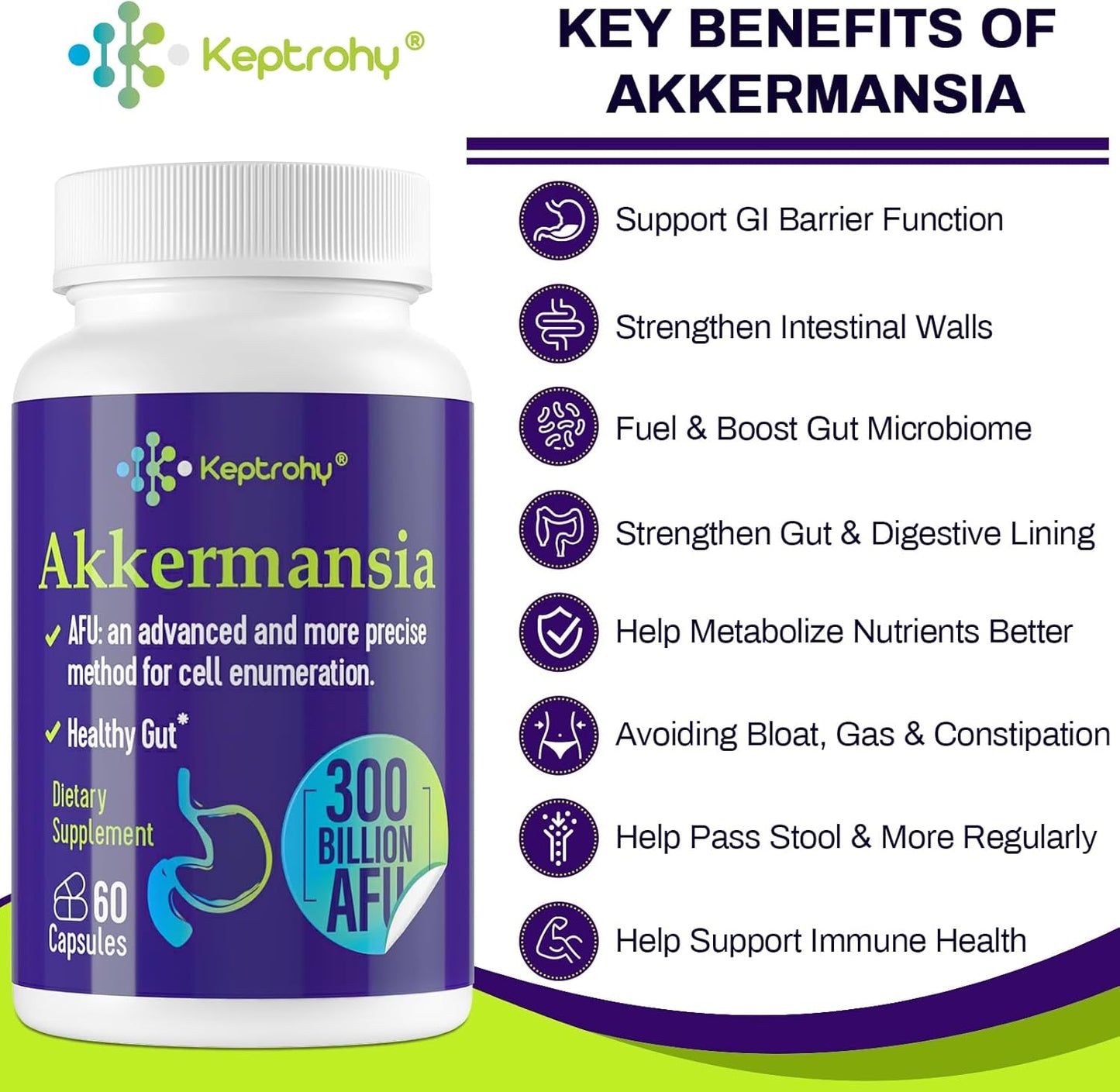 300 Billion AFU Akkermansia Probiotic for Gut Health - GLP-1 Supplement for Women & Men, Supports Digestion and Immune System, 120 Capsules