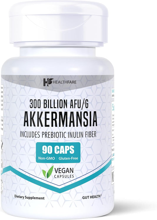 300 Billion AFU Healthfare Akkermansia Muciniphila Veg Capsules with Prebiotic Inulin - Gluten-Free & Non-GMO