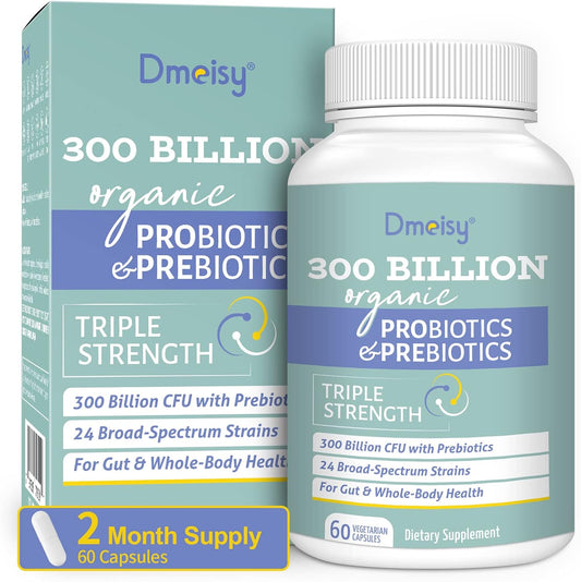 300 Billion CFU Probiotic Blend with 24 Strains & 15 Organic Herbs - Gut Health Supplement for Women and Men - 2 Month Supply