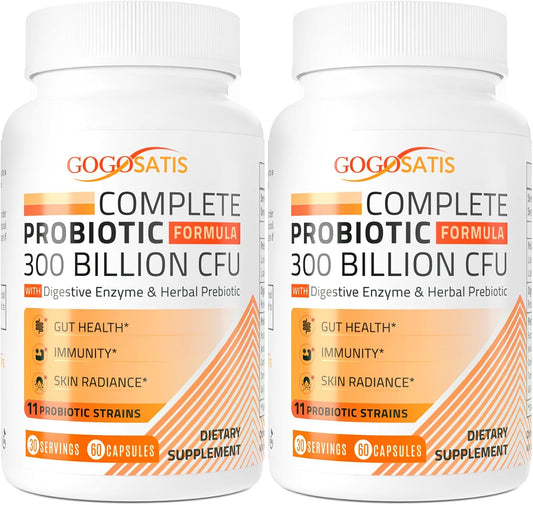 300 Billion CFU Probiotic Capsules for Digestive Health - 11 Strains + Herbal Enzymes - Women & Men - Immune & Gut Support - 120 Capsules