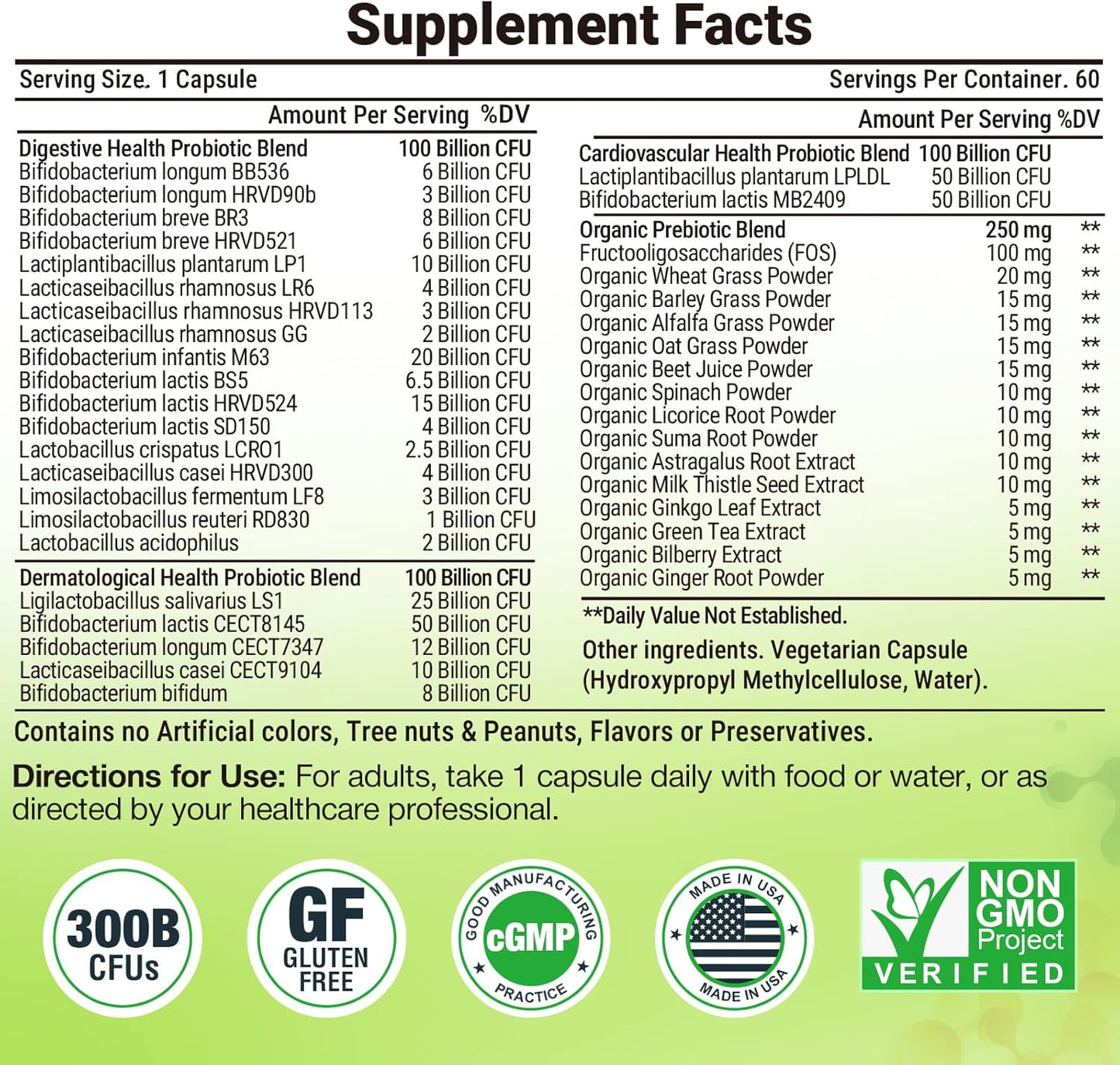 300 Billion CFU Probiotic + Prebiotic Blend for Digestive Health & Immune Support - 24 Strains, 15 Organic Herbs, Vegan - 2 Month Supply