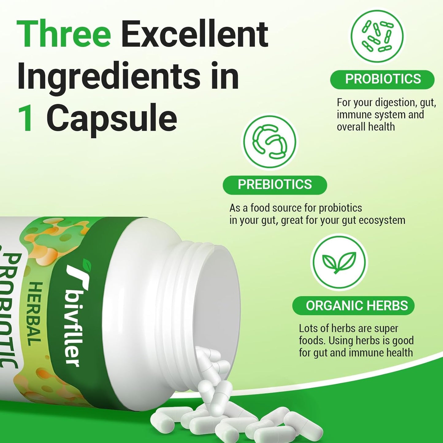 300 Billion CFU Probiotic + Prebiotic Blend for Digestive Health & Immune Support - 24 Strains, 15 Organic Herbs, Vegan - 2 Month Supply