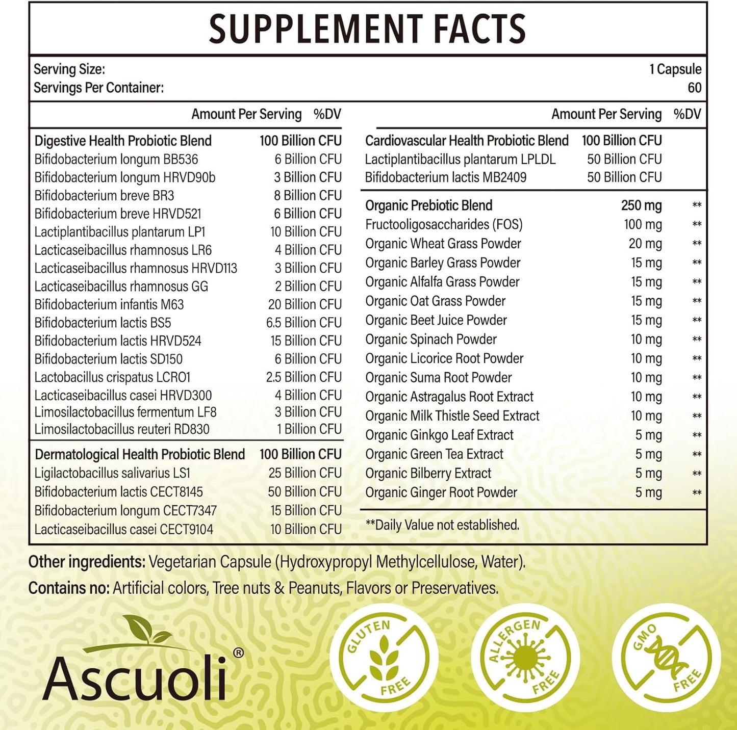 300 Billion CFU Probiotic Supplement with 22 Strains + 15 Organic Herbs for Digestive Health - 60 Capsules