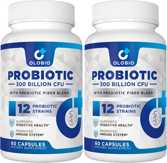 300 Billion CFU Probiotic with 12 Strains, 3 Prebiotics, Digestive & Immune Support, Vegan, 120 Capsules