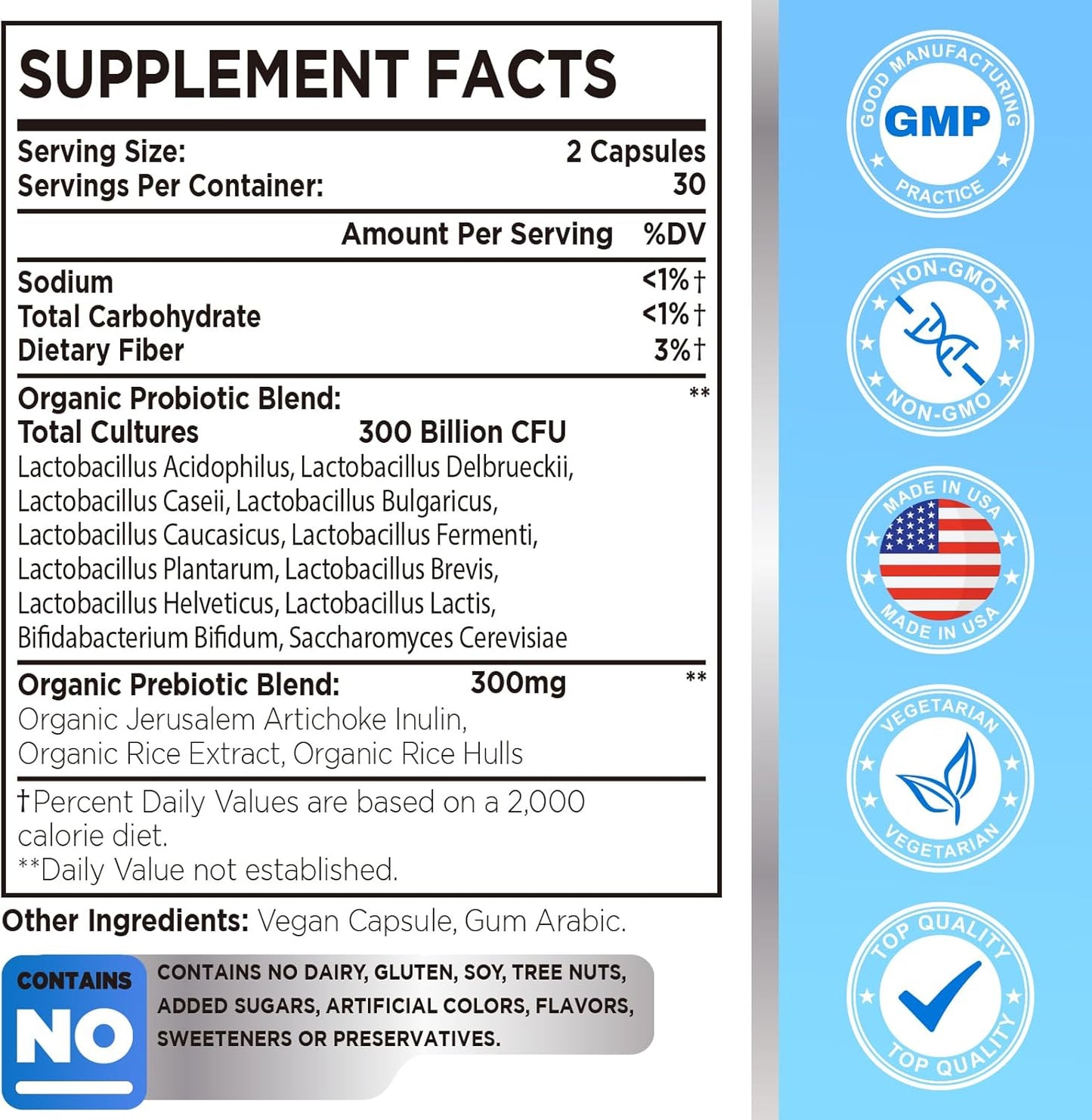 300 Billion CFU Probiotic with 12 Strains, 3 Prebiotics, Digestive & Immune Support, Vegan, 120 Capsules