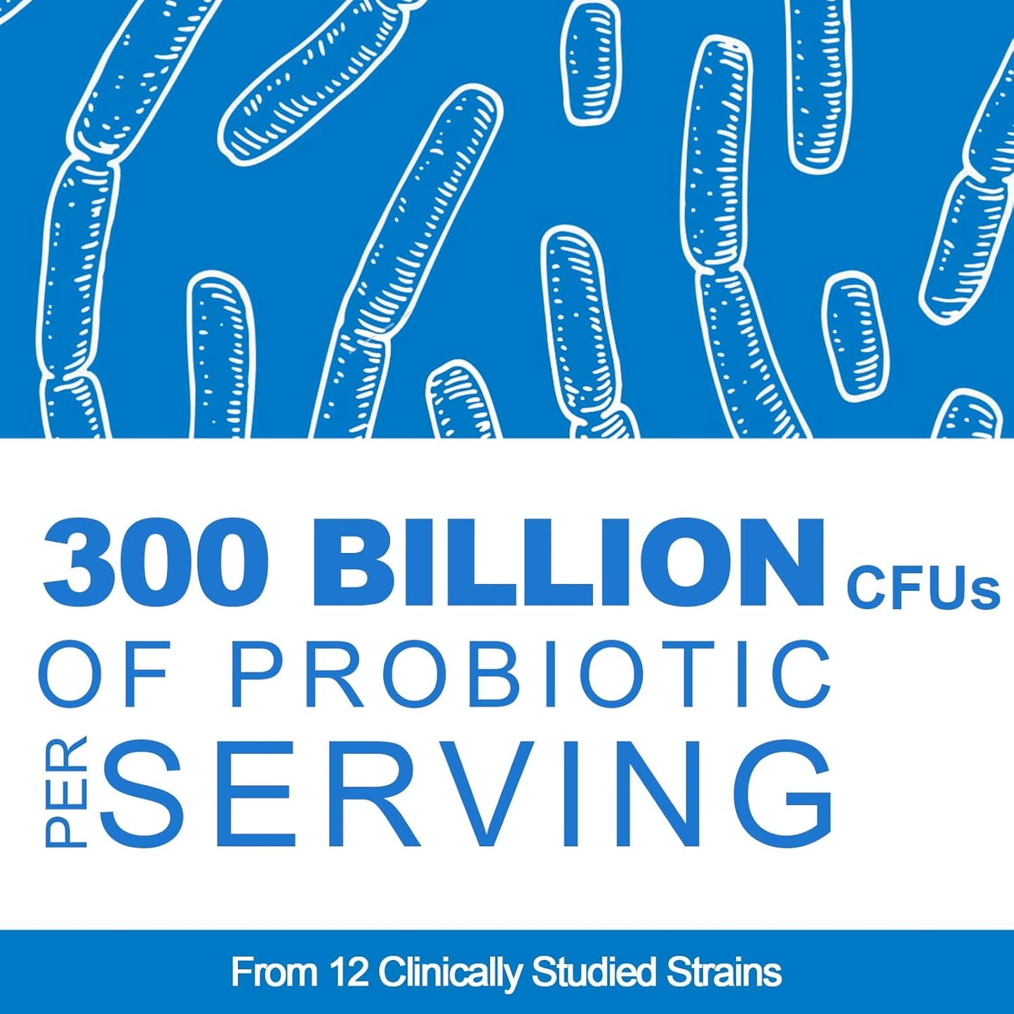 300 Billion CFU Probiotic with 12 Strains, 3 Prebiotics, Digestive & Immune Support, Vegan, 120 Capsules