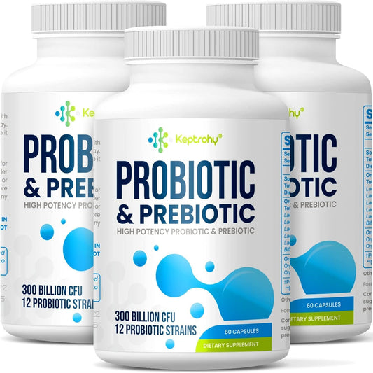 300 Billion CFU Probiotics for Gut Health, 12 Strain Probiotic Supplement with Prebiotics, Organic Blend for Men & Women, 180 Capsules