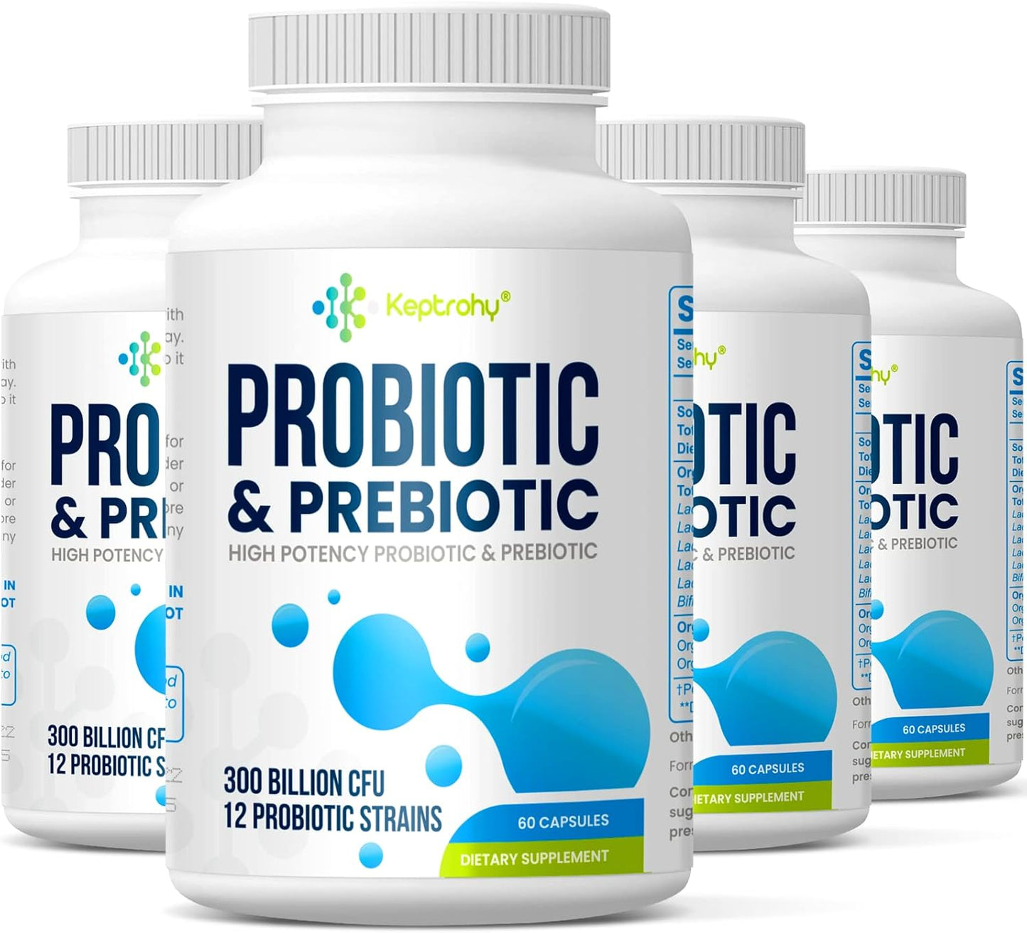 300 Billion CFU Probiotics for Gut Health, 12 Strains Probiotic Supplement with Prebiotics, Organic Blend for Women and Men, 240 Capsules, Shelf Stable, Immune Support