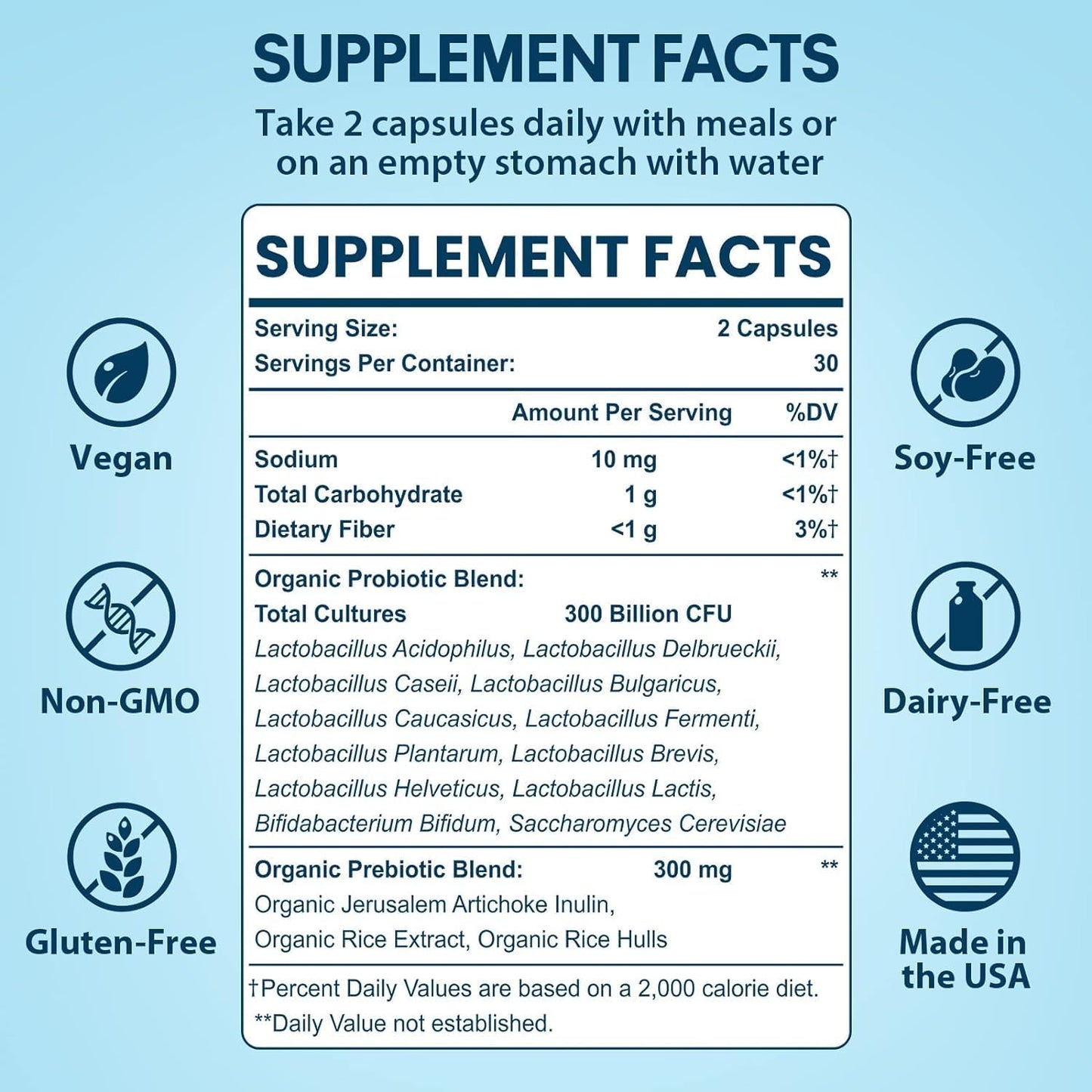 300 Billion CFU Probiotics for Gut Health, 12 Strain Probiotic Supplement with Prebiotics, Organic Blend for Men & Women, 180 Capsules