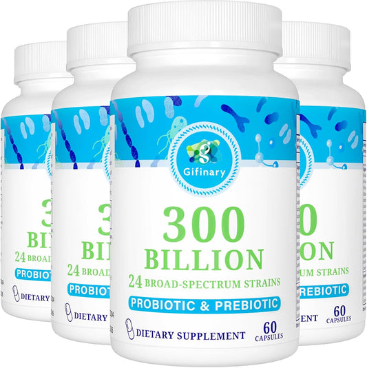 300 Billion CFU Probiotics for Women and Men with 24 Strains + 15 Organic Prebiotics - Supports Digestive, Gut, and Immune Health - 8 Month Supply