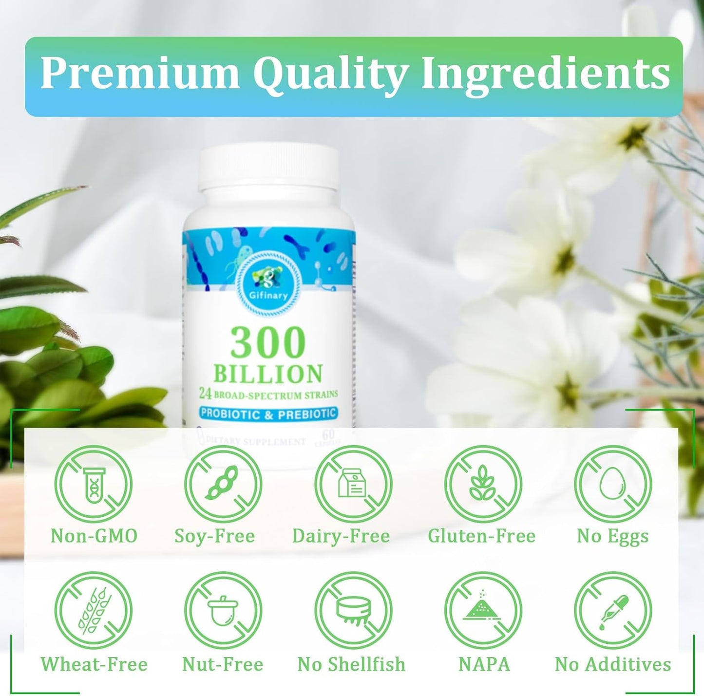 300 Billion CFU Probiotics for Women and Men with 24 Strains + 15 Organic Prebiotics - Supports Digestive, Gut, and Immune Health - 8 Month Supply