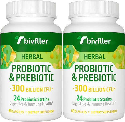 300 Billion CFU Probiotics + Organic Herbs Prebiotics Blend - Digestive Health, Immune Support, Vegan - 4 Month Supply