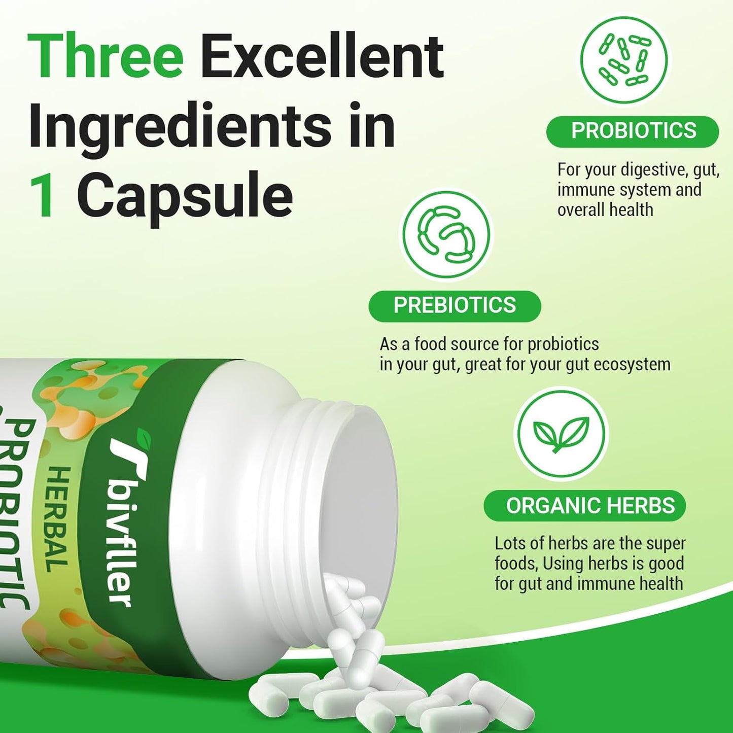 300 Billion CFU Probiotics + Organic Herbs Prebiotics Blend - Digestive Health, Immune Support, Vegan - 4 Month Supply
