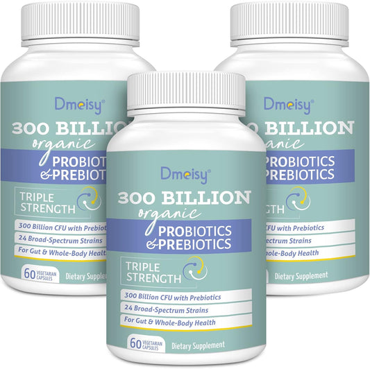 300 Billion CFU Probiotics + Prebiotics for Gut Health - 24 Strains, 15 Organic Herbs - Women & Men, Immune Support - 6 Month Supply