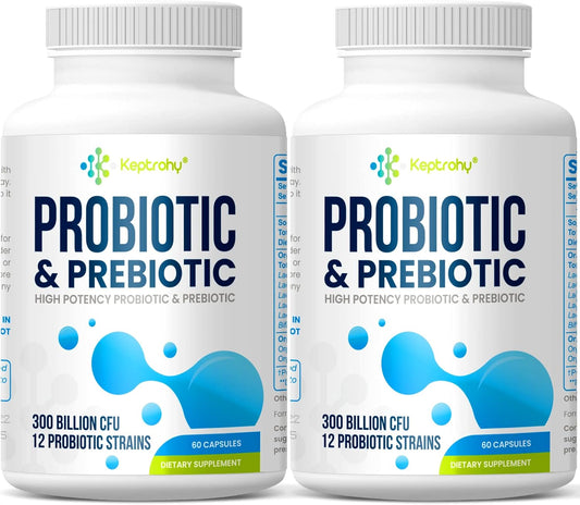 300 Billion CFU Probiotics + Prebiotics for Gut & Immune Health - 120 Capsules