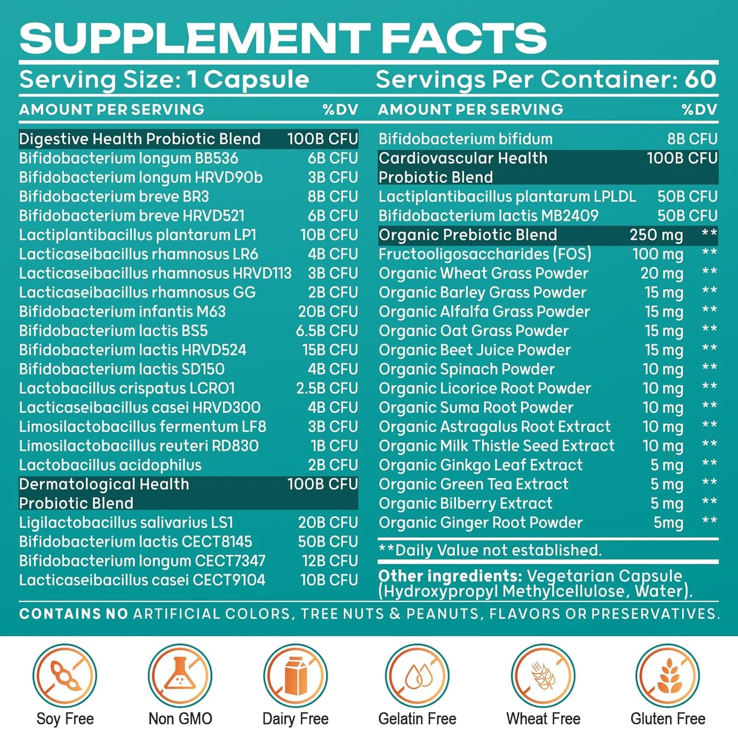 300 Billion CFU Probiotics with 24 Strains and 15 Organic Herbs - Digestive Gut Health for Women & Men - Immune Support - Constipation & Bloating Relief - 2 Month Supply