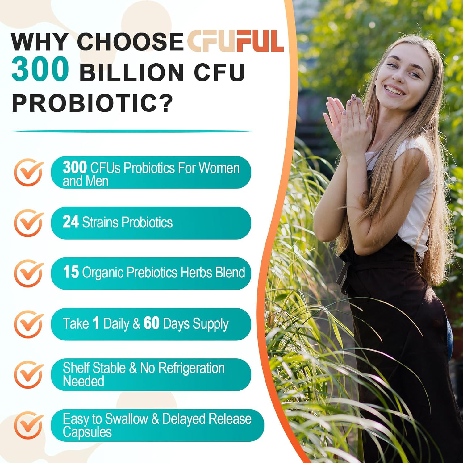 300 Billion CFU Probiotics with 24 Strains and 15 Organic Herbs - Digestive Gut Health for Women & Men - Immune Support - Constipation & Bloating Relief - 2 Month Supply