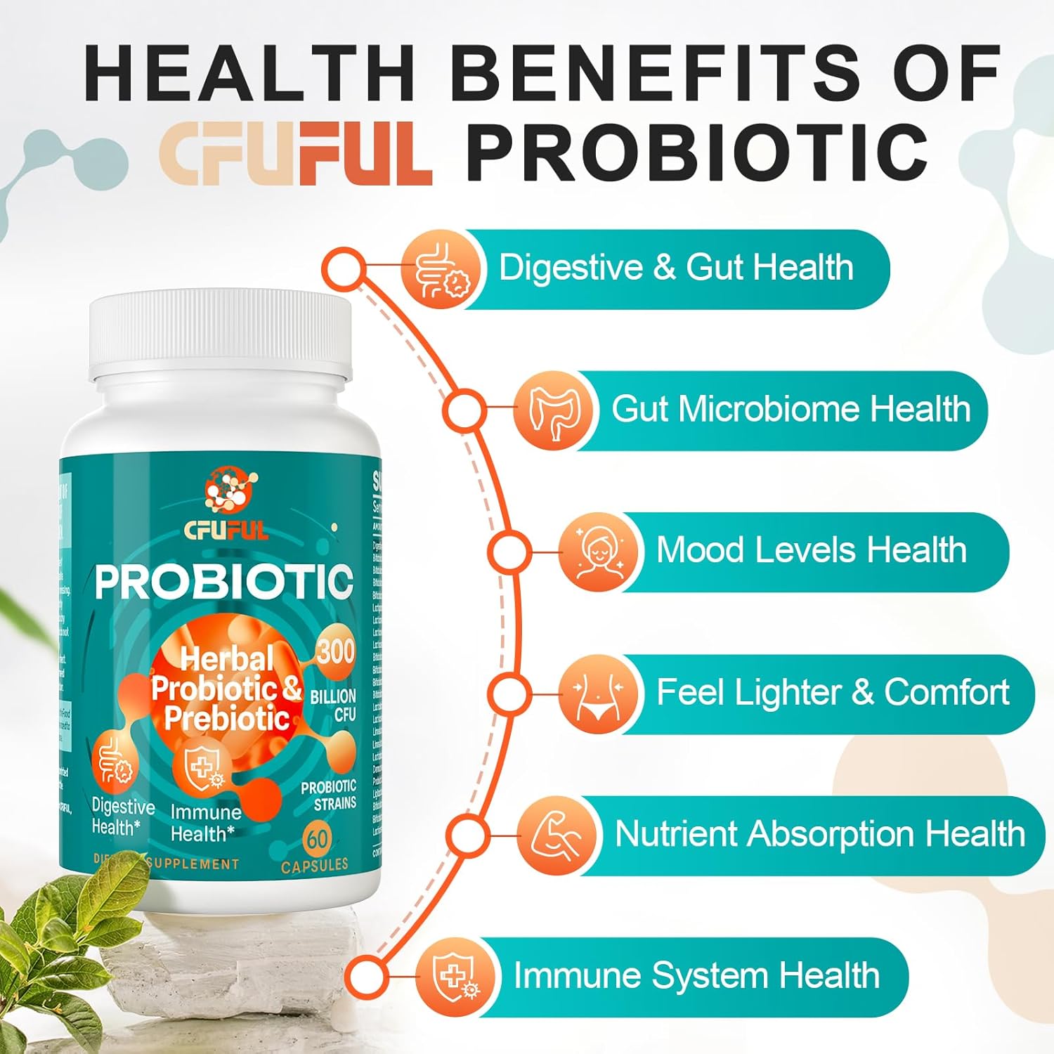 300 Billion CFU Probiotics with 24 Strains and 15 Organic Herbs - Digestive Gut Health for Women & Men - Immune Support - Constipation & Bloating Relief - 2 Month Supply