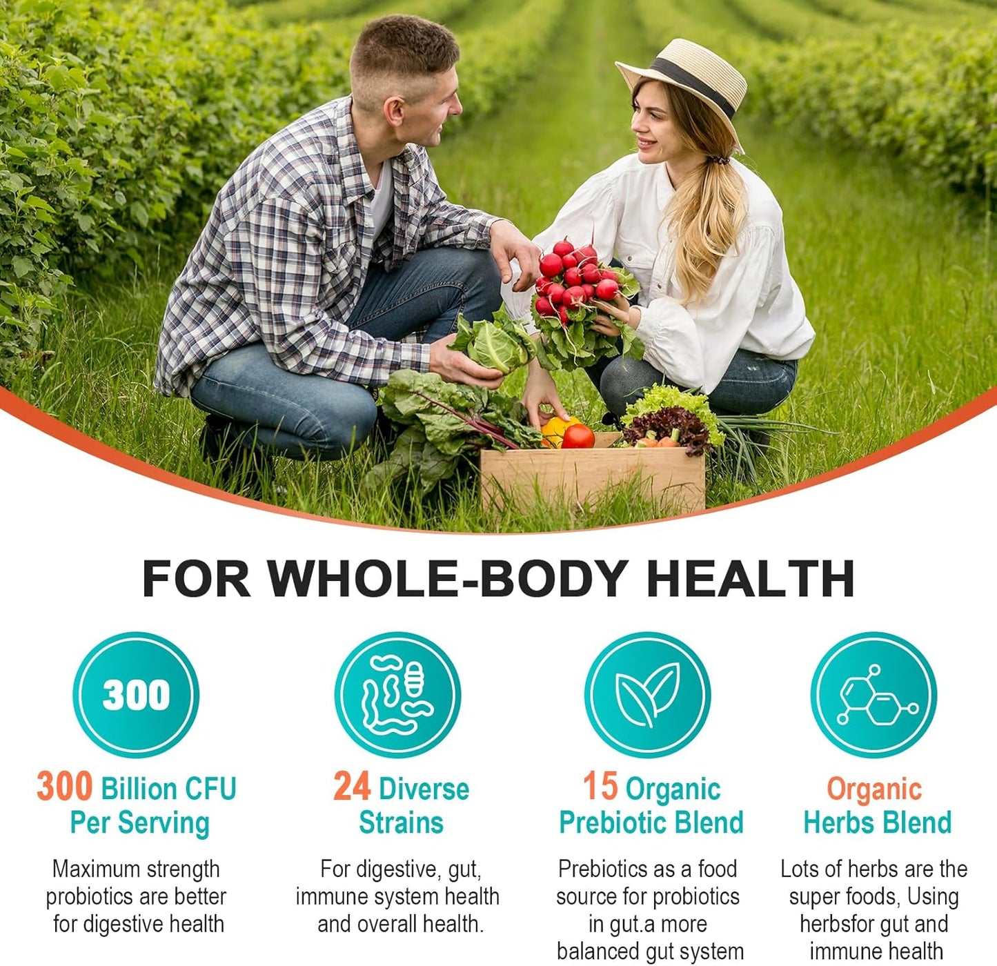 300 Billion CFU Probiotics with 24 Strains and 15 Organic Herbs - Digestive Gut Health for Women & Men - Immune Support - Constipation & Bloating Relief - 2 Month Supply