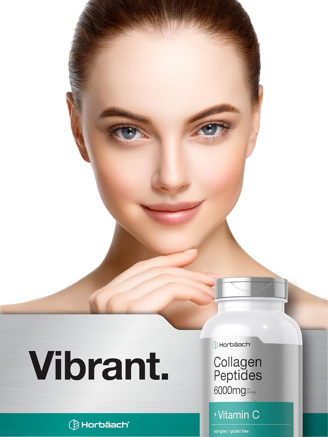 300 Caplet Pills of Horbäach Collagen Peptides - 6000mg with Vitamin C - Hydrolyzed Supplement, Non-GMO, Gluten Free
