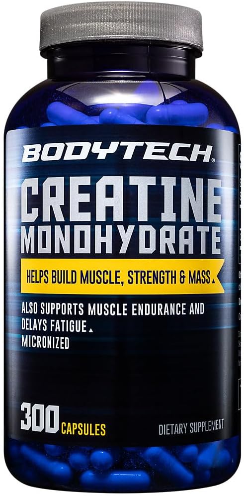 300 Capsules of BodyTech Creatine Monohydrate for Enhanced Performance and Muscle Growth