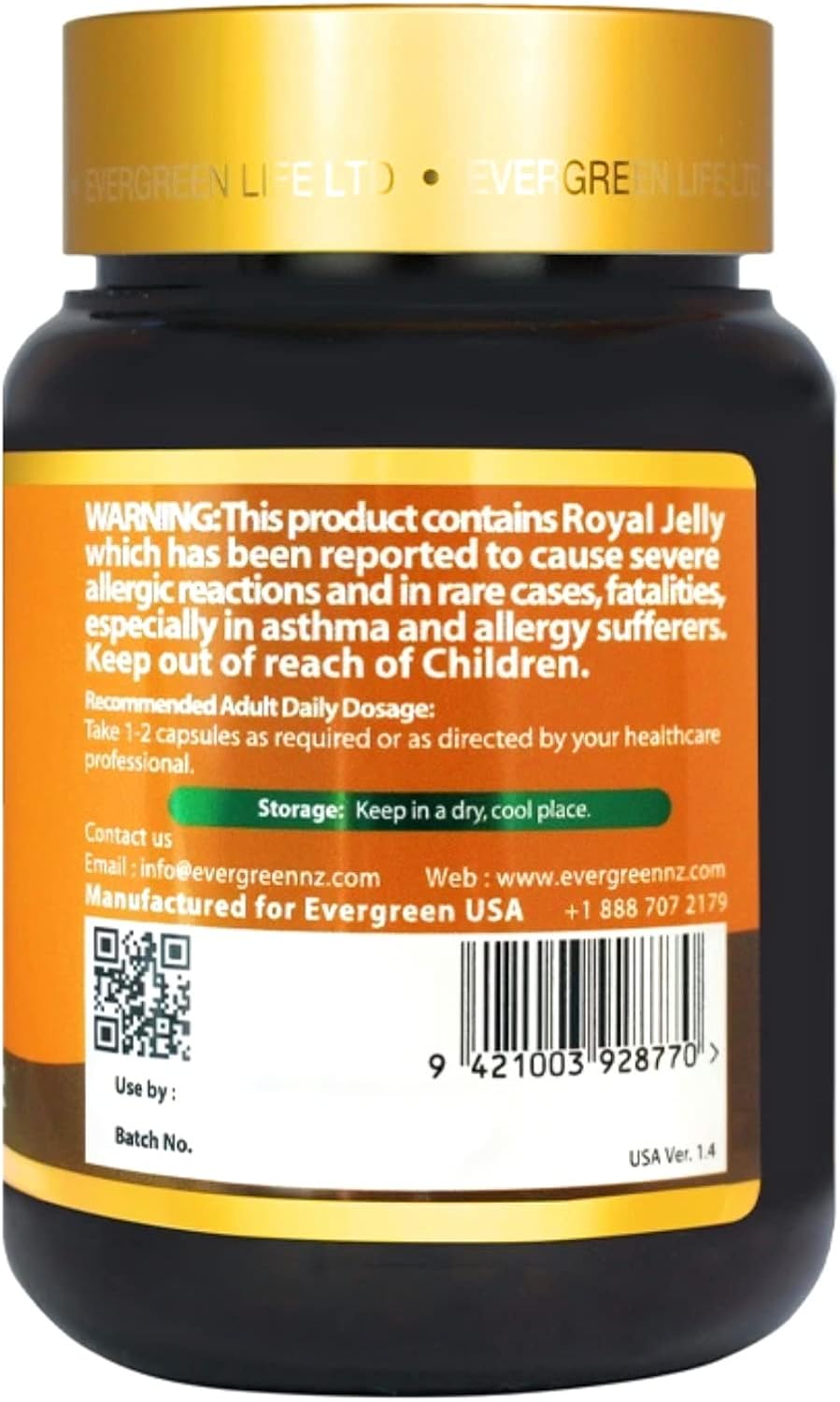 300 Capsules of Generic Evergreen Royal Jelly with 6% 10HDA