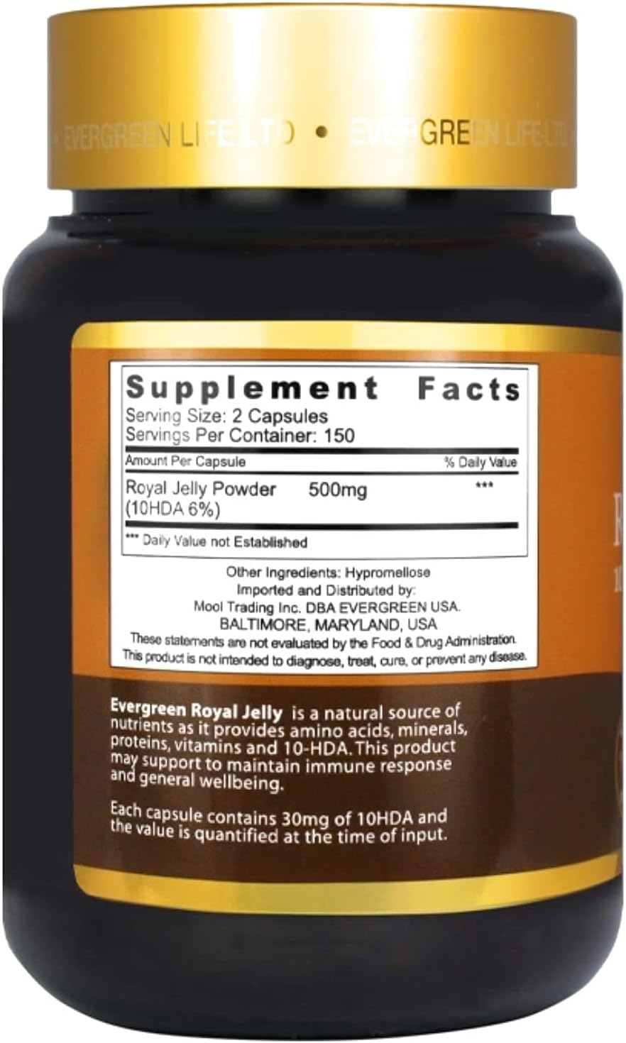 300 Capsules of Generic Evergreen Royal Jelly with 6% 10HDA