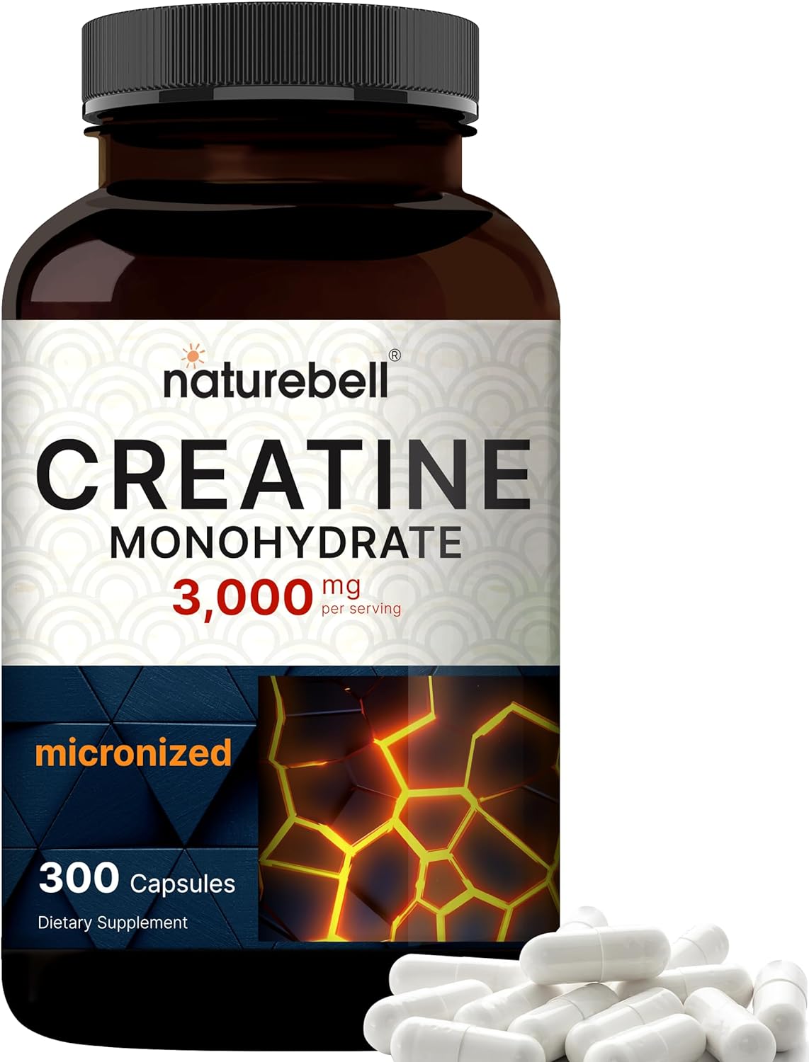 300 Capsules of Micronized Creatine Monohydrate, 3,000mg Per Serving - Unflavored Creatine Pills for Pre Workout Support - Easy to Swallow and Absorb - 50 Servings