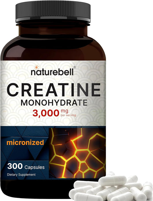 300 Capsules of Micronized Creatine Monohydrate, 3,000mg Per Serving - Unflavored Creatine Pills for Pre Workout Support - Easy to Swallow and Absorb - 50 Servings